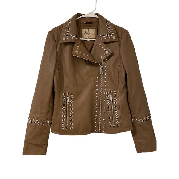 Wilson's Vintage USA Size M Brown Genuine Leather Zip Metal Studded Short Jacket - Picture 1 of 8